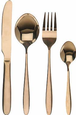 16 Pi&egrave;ce Acier Inoxydable Couverts Ensemble Or Bronze Lave-