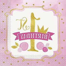 16 X 1st Anniversaire Rose & Or Serviettes en Papier F&ecirc;te F
