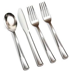 1X(Vaisselle Jetable 200 Couverts en Plastique Argent&eacute;, 100