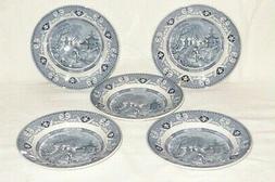 5 Vieux Soupe Assiette Yeddo Sarreguemines U&c Japon Bleu Se