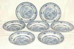 7 Vieux Soupe Assiette Yeddo Sarreguemines U&c Japon Bleu Se