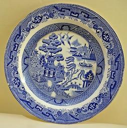 Ancien Anglais Staffordshire Bleu et Blanc Transferware Plat