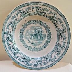 Ancien Anglais Staffordshire Vert Transferware Platte Anglai