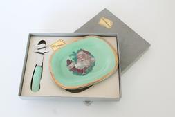 Beurrier vert motif P&egrave;re No&euml;l, en c&eacute;ramique de Po&euml;t Lava