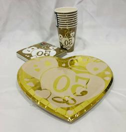 Lunettes Serviettes 50&deg; Anniversario Mariage Noces Or