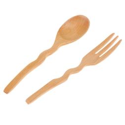 Fourchette Cuill&egrave;re R&eacute;utilisable Fourche D&eacute;jeuner en Bois