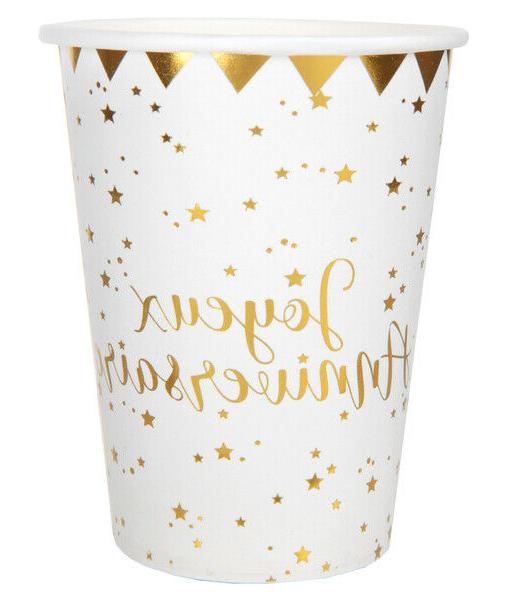 10 gobelets en carton joyeux anniversaire dore