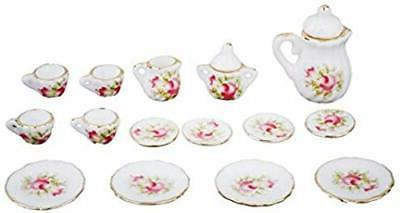 15 pcs dollhouse tea set miniature floral