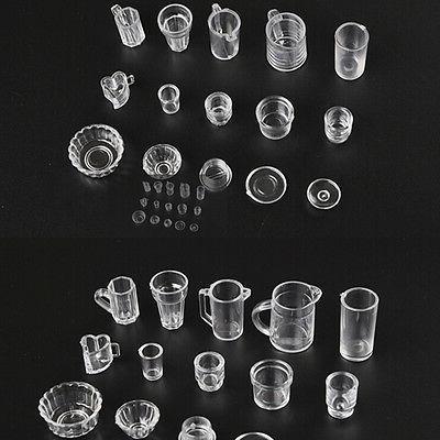 15pcs set mini verre transparent tasses assiette