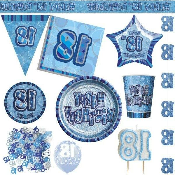 18 anniversaire decoration fete bleu vaisselle jetable