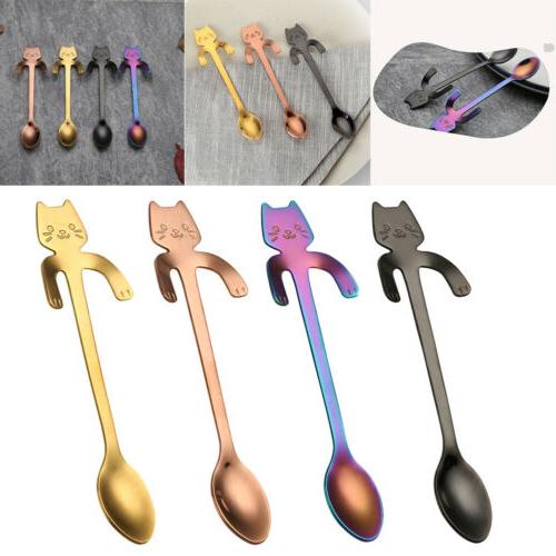 cuillere chat acier inox accrochant tasses cafe