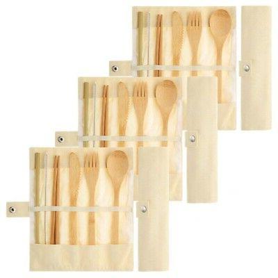 1x ensemble de 3 couverts en bambou