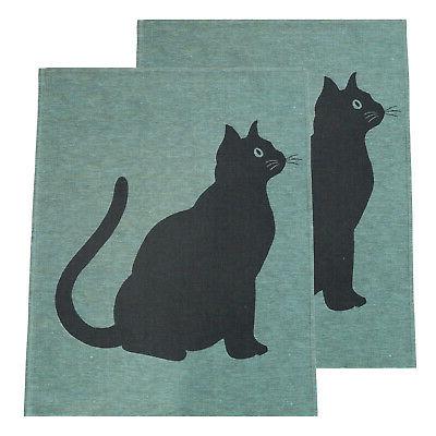 2 linges a vaisselle lin 50x70 chat