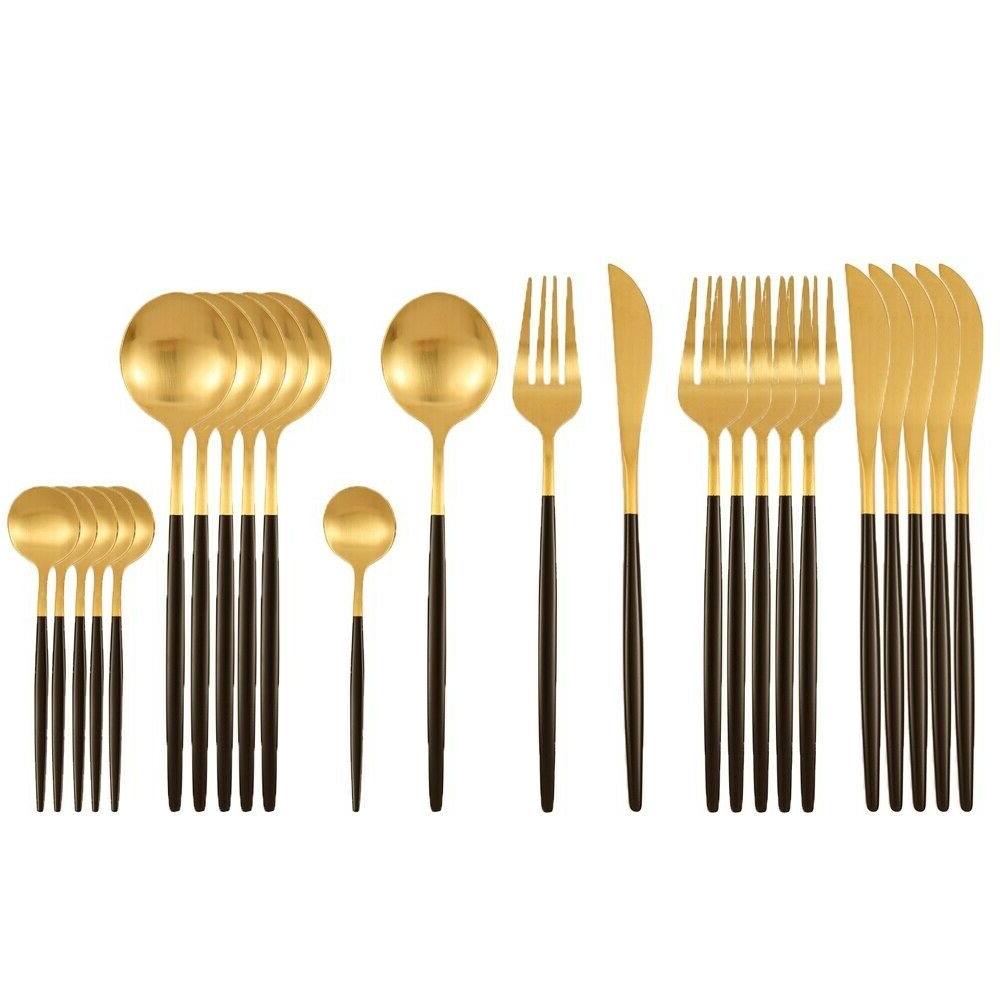 24 pieces couvert ensemble vaisselles acier inoxydable