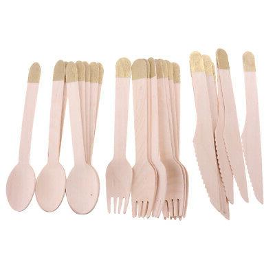 24 pieces set vaisselle en bois jetable