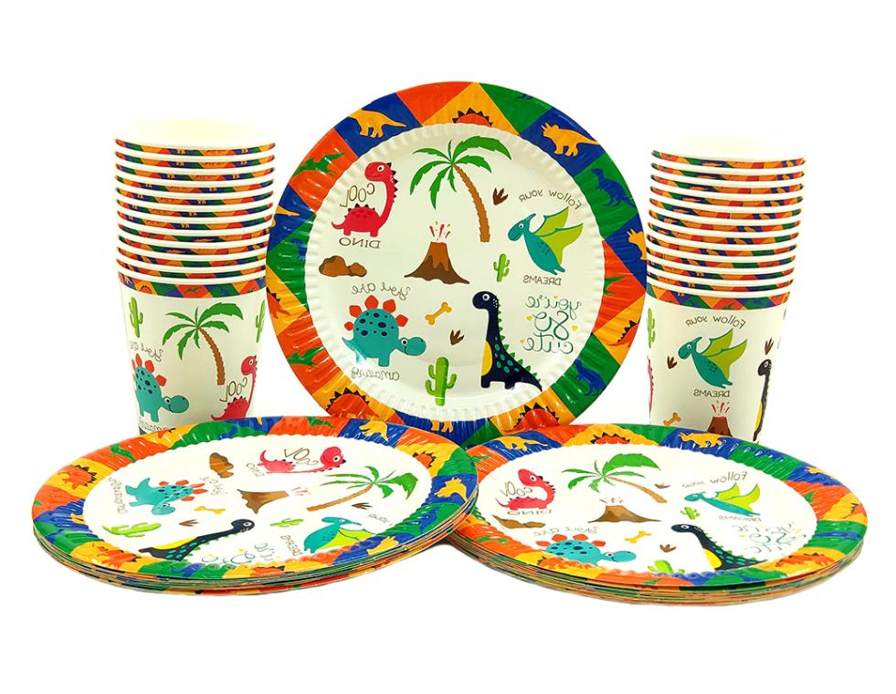 24pcs dinosaure anniversaire fete papier plaque tasse