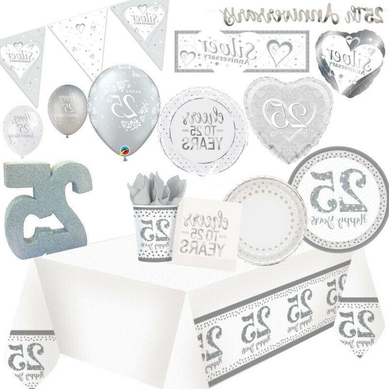 25th argent mariage anniversaire fete fournitures vaisselle