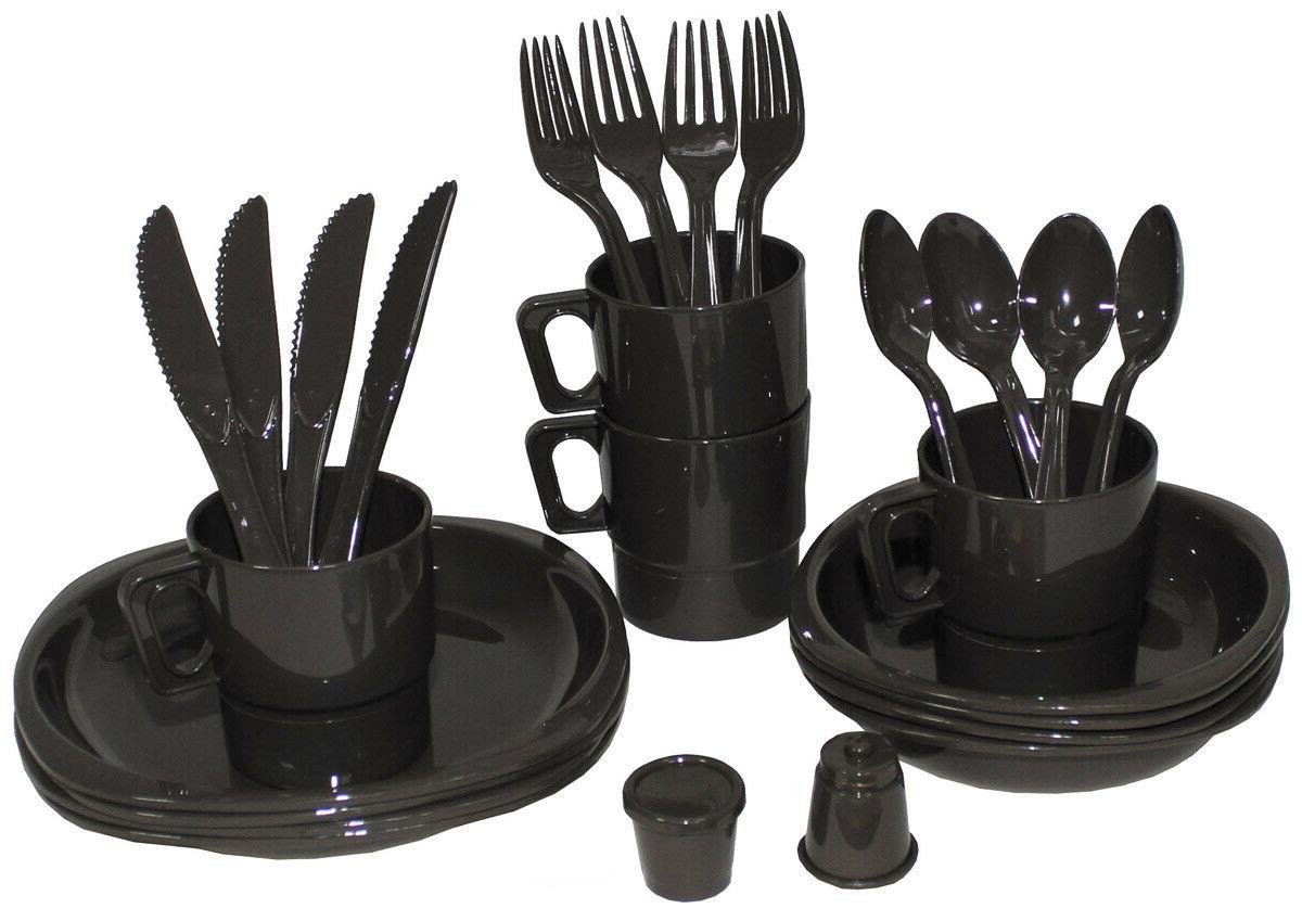 26 teilig camping plastique vaisselle olive pour