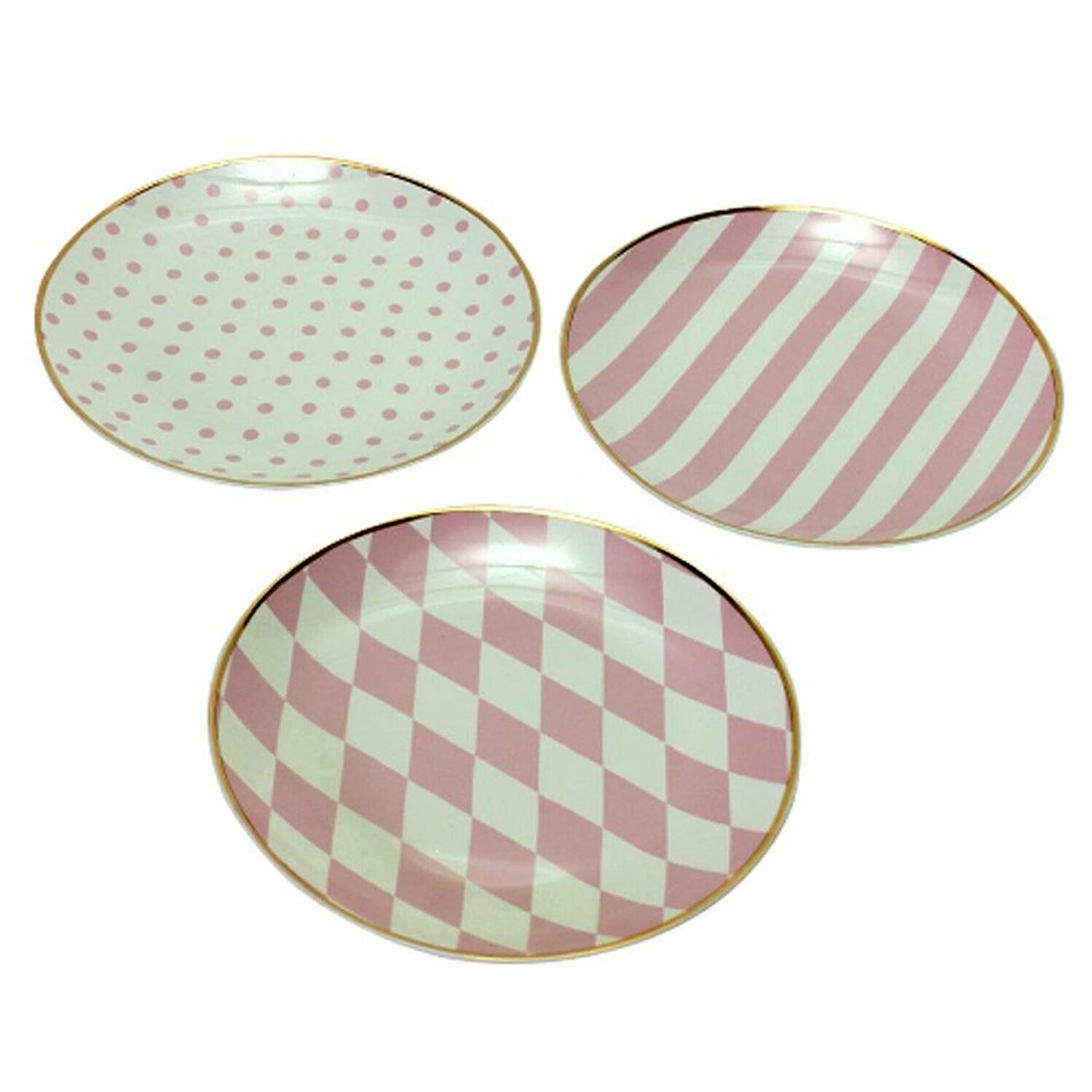 3er set assiette rose blanc gateau de