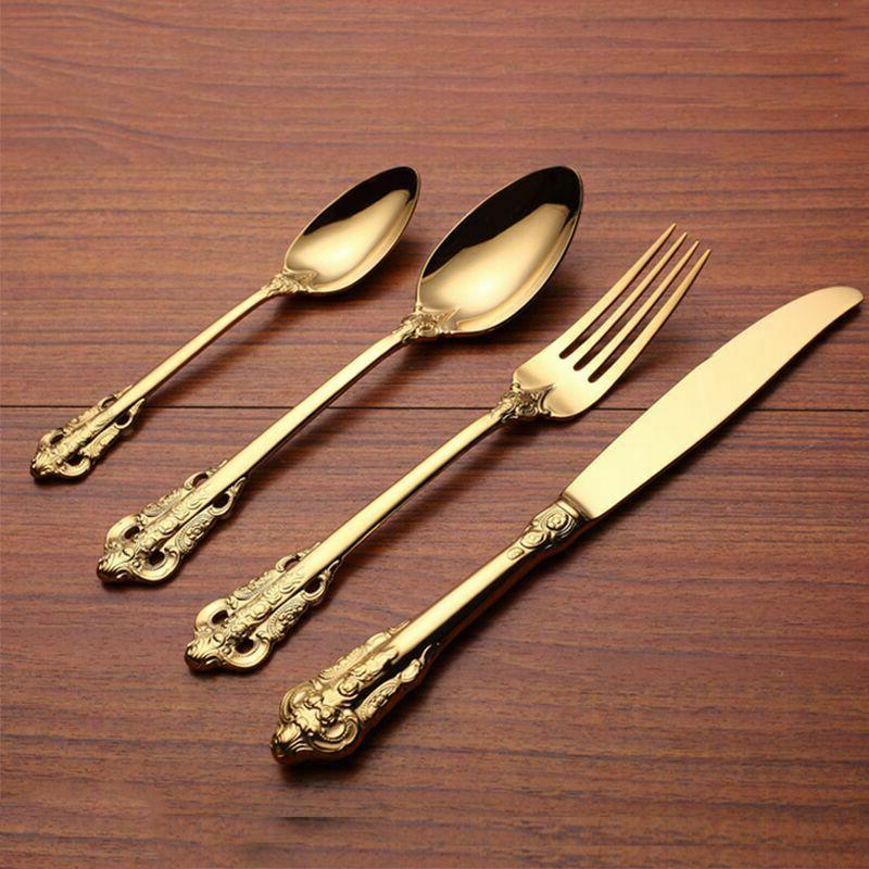 4pc plaque or mariage vaisselle inoxydable fin
