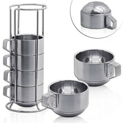 6 acier inox tasses cups de pile