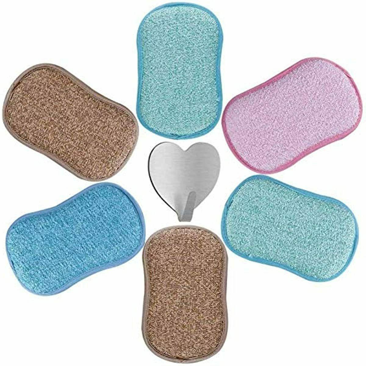 6 eponges microfibre vaisselle lavable grattante ecologique