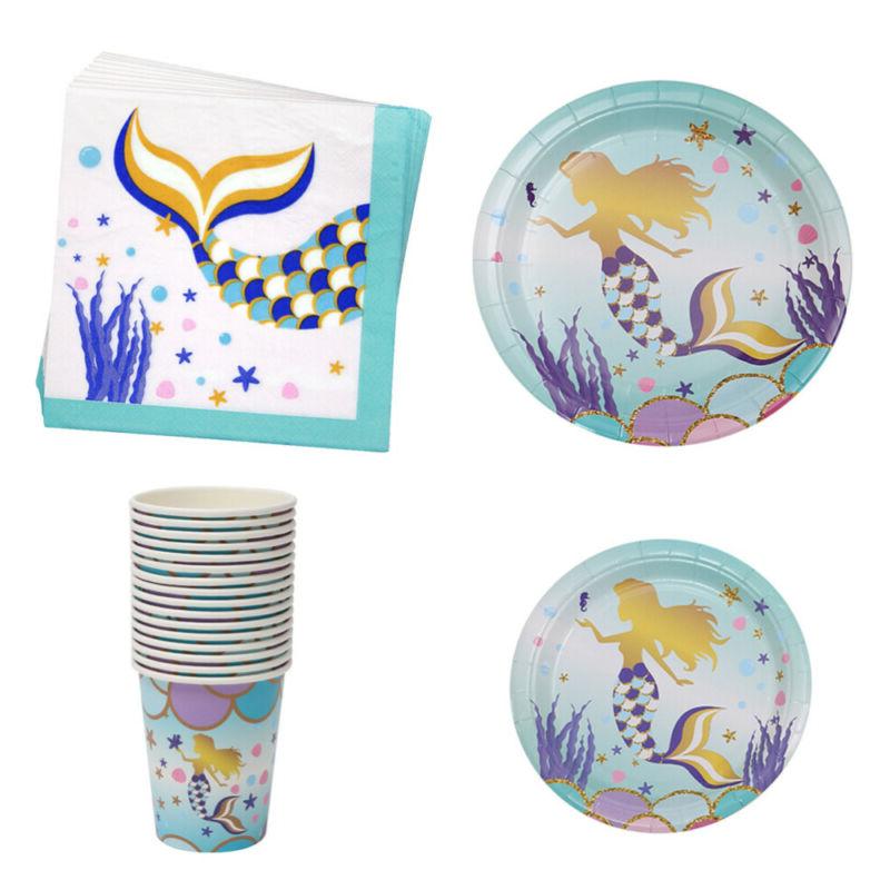 68 pcs sirene theme jetable vaisselle papier
