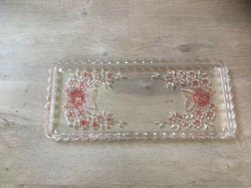 ancien plat a cake en verre decor