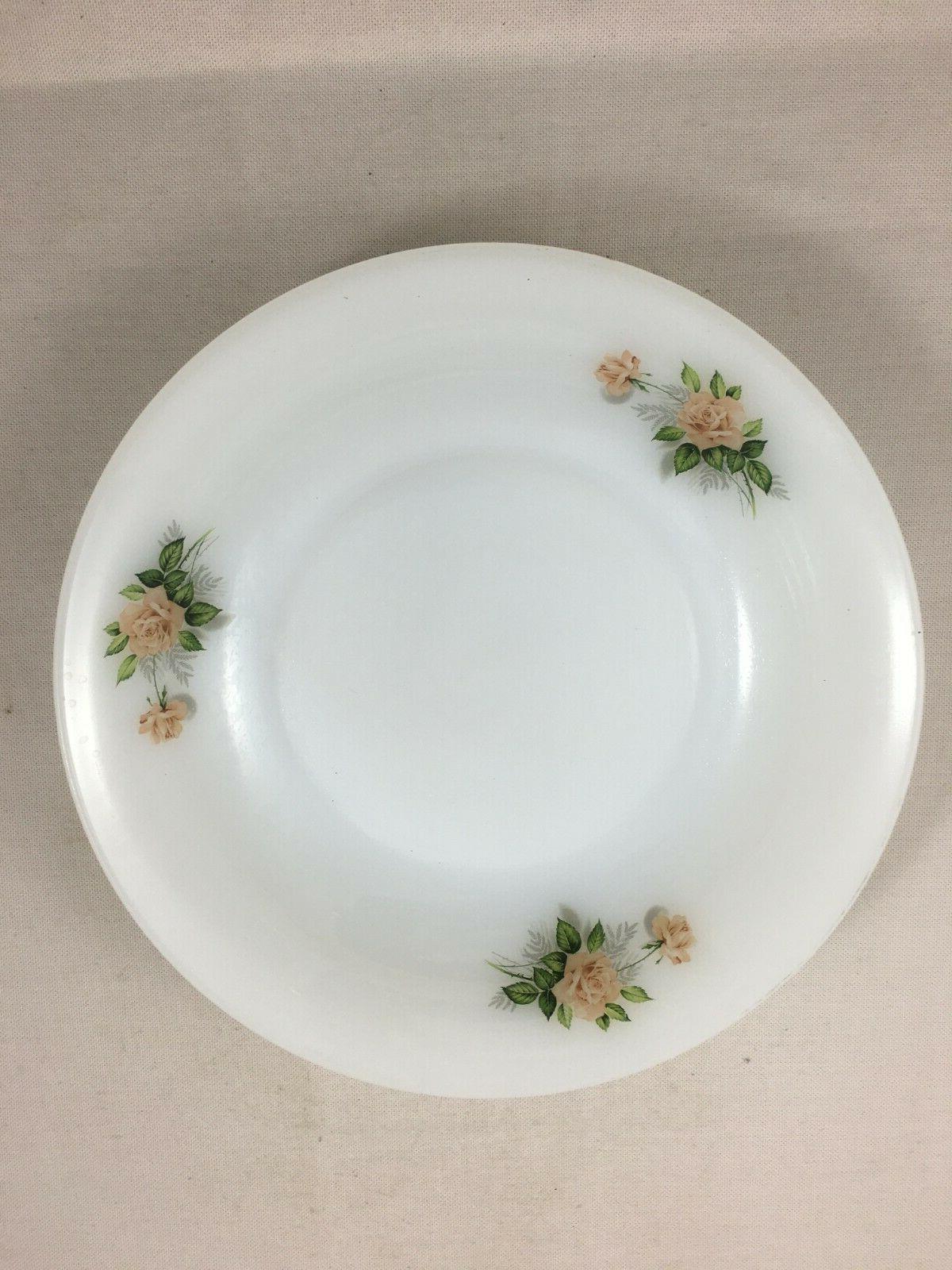 ancien plat rond vintage blanc motif roses