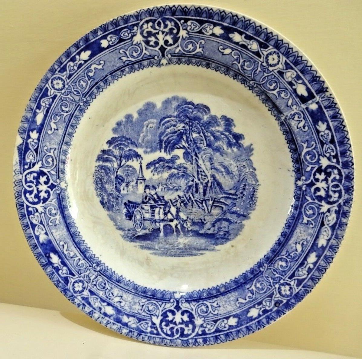 ancien transferware platte bleu saule anglais staffordshire
