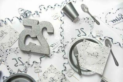 argent 25th mariage fete anniversaire vaisselle ballons