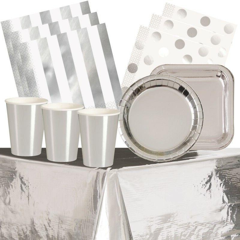 argent feuille fete fournitures vaisselle gobelets assiettes