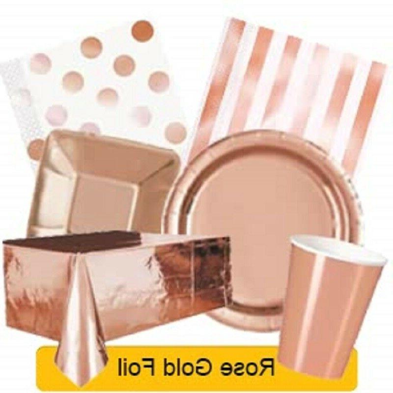 dore rose feuille fete vaisselle jetable anniversaire
