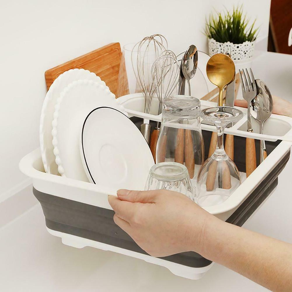 KADAX Égouttoir à Vaisselle en Plastique, Support à Vaisselle avec Panier à Couverts et Bac de