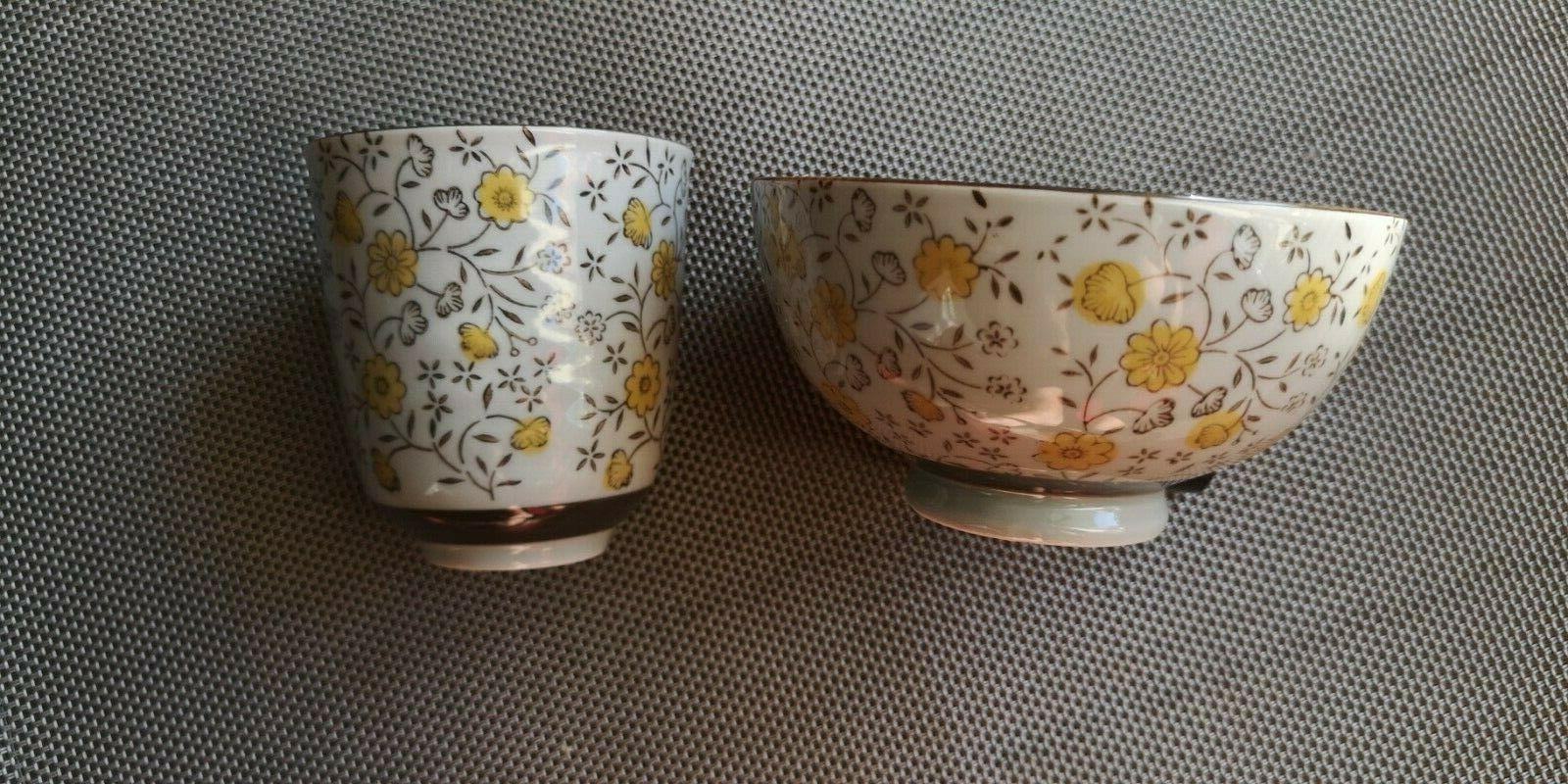 ensemble bol et gobelet japonais motif fleuri