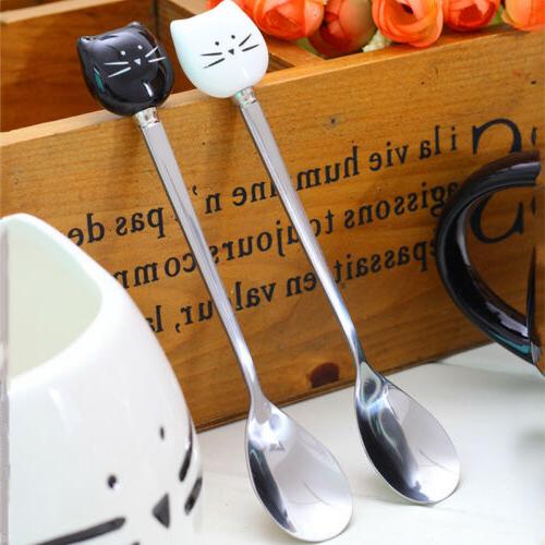 inoxydable chat cuillere boisson cafe creme glacee
