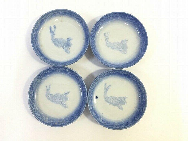 japonais pottery plat plaque vintage 4pc carp