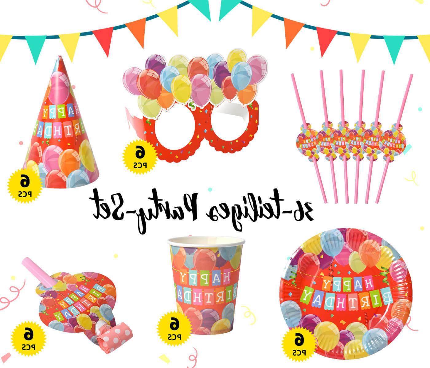 kit decoration anniversaire 36 pieces vaisselle carton