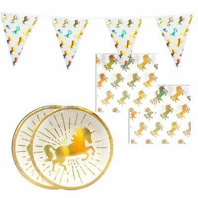 licorne fete decorations vaisselle dore style serviette