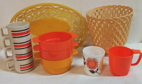 lot camping vintage melamine bols tasses corbeilles