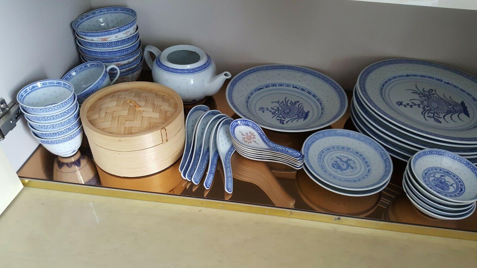 lot vaisselles chinoises teinte bleu de chine