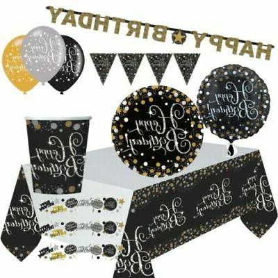noir dore argent anniversaire fete fournitures vaisselle