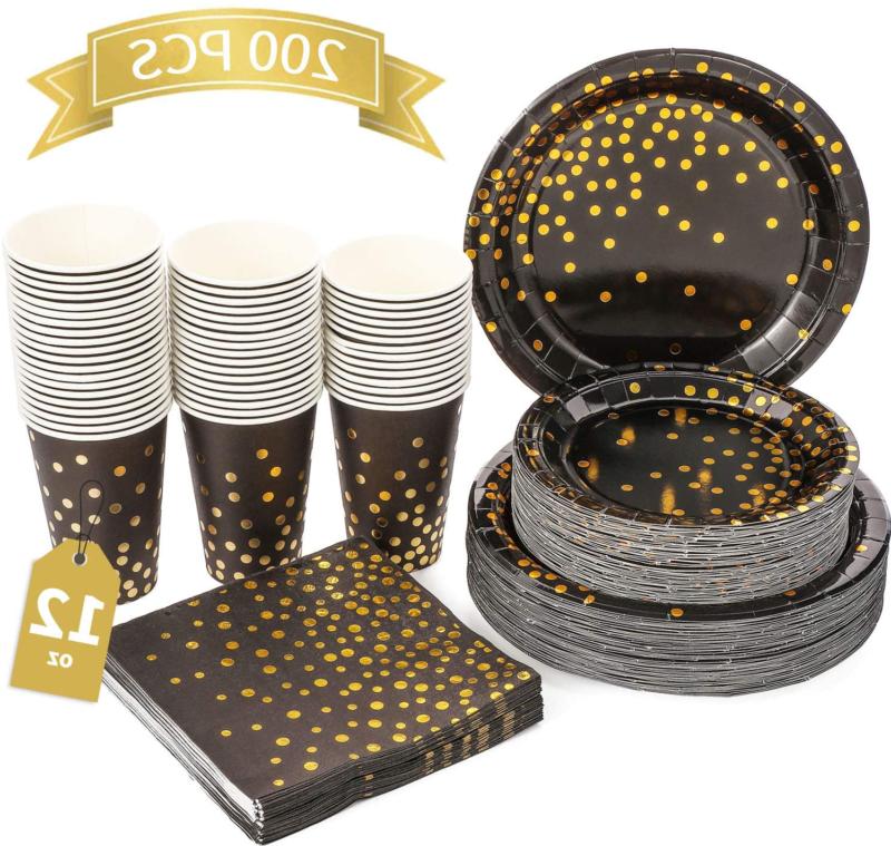 noir et or vaisselle jetable de fete