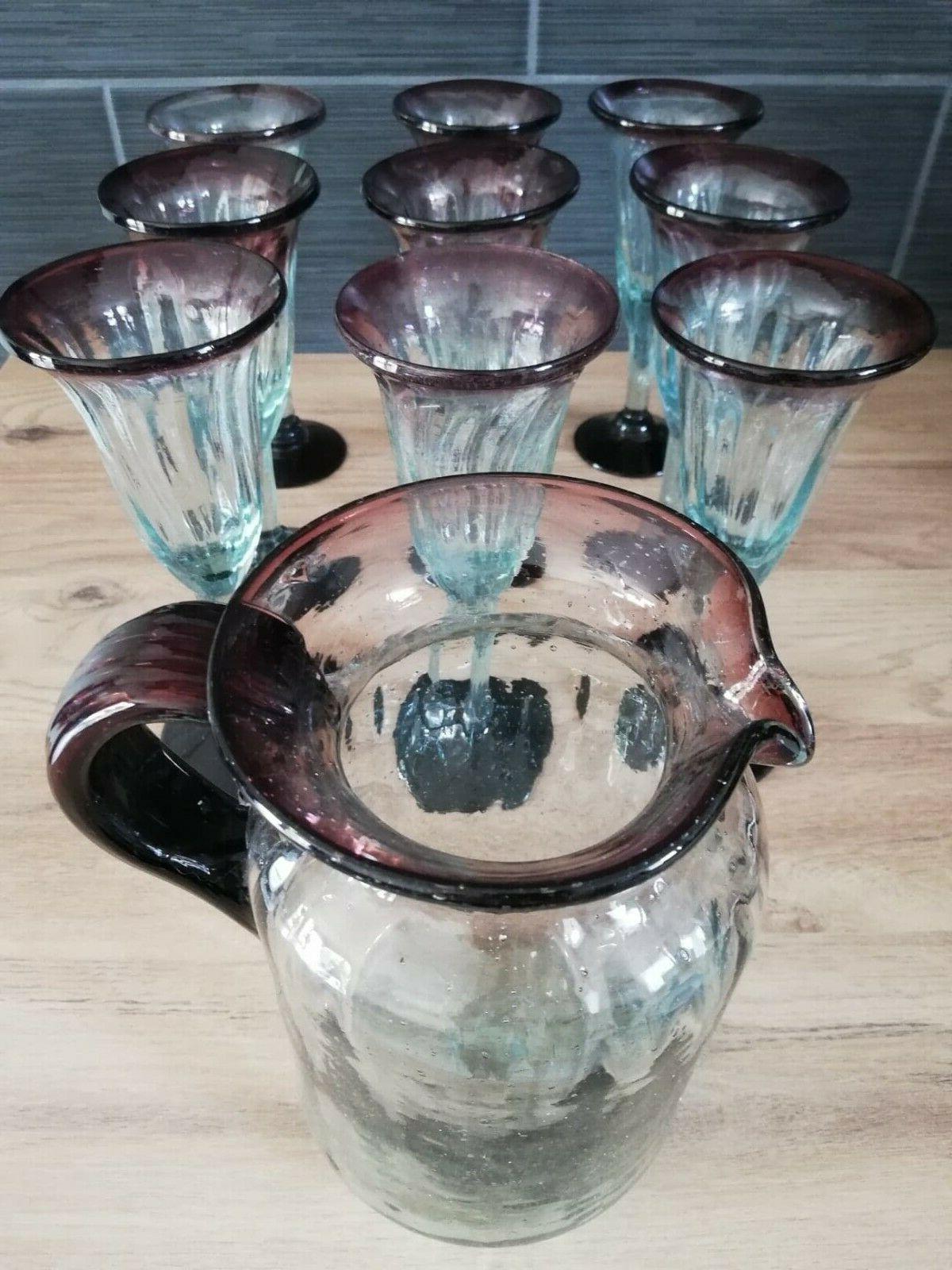 pichet avec 9 verres en verre massif