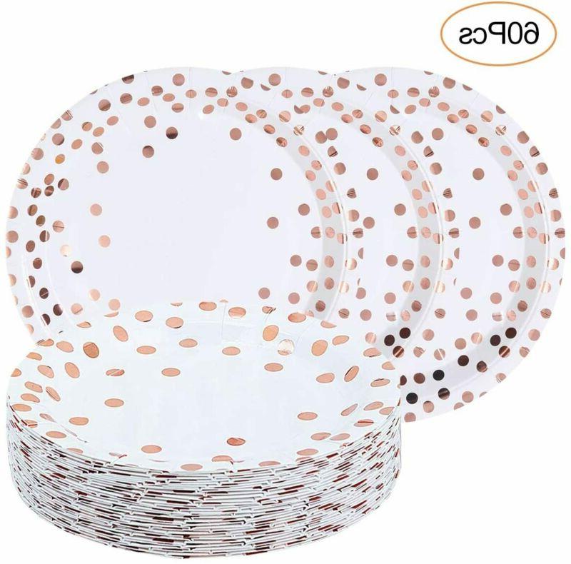 plaques de papier jetables or rose 60pcs