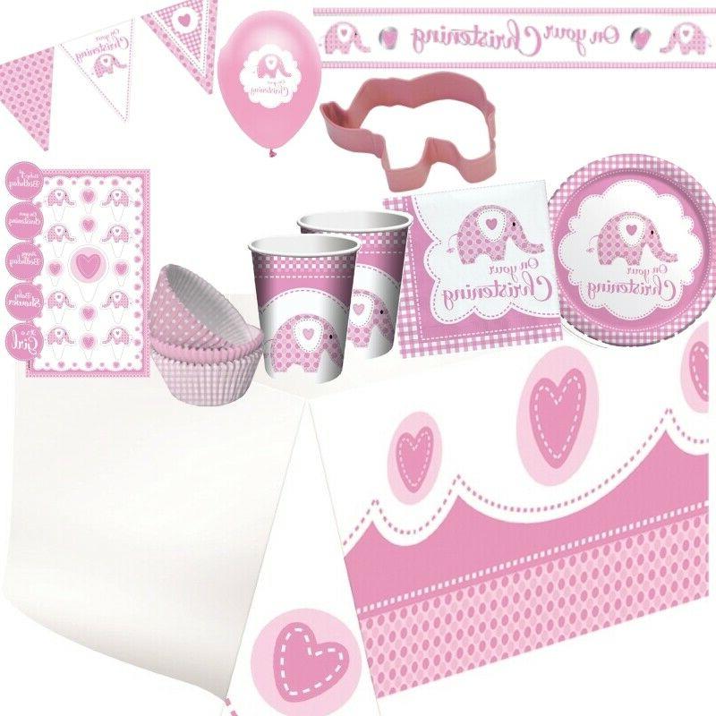 rose fille bebe elephant bapteme fete vaisselle