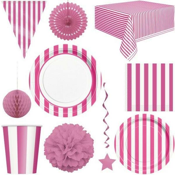rose rayures fete d anniversaire vaisselle jetable