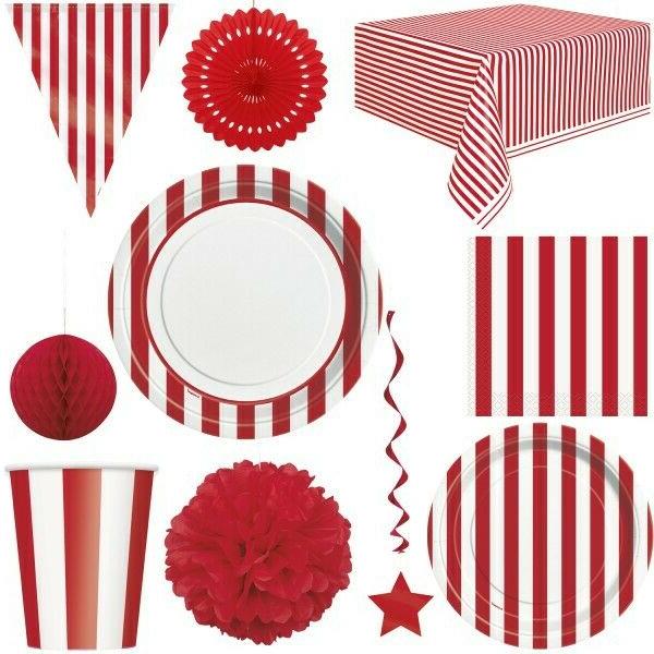rouge rayures fete anniversaire assiette en carton