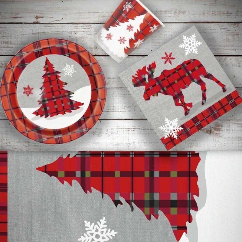 rustique plaid noel fete fournitures vaisselle tasses