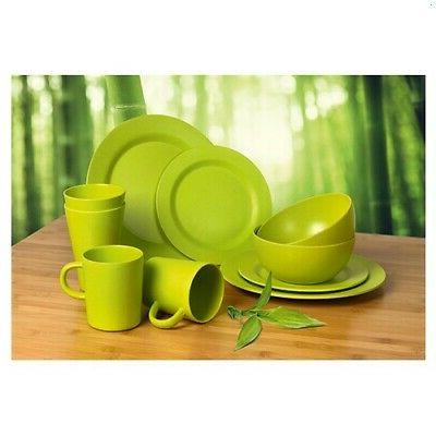 set vaisselle bamboo verte melamine 2 personnes